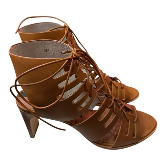 MATT BERNSON Tan Oiled Leather Miro Gladiator Heels Dustbag Size 10 NIB - Picture 2 of 6